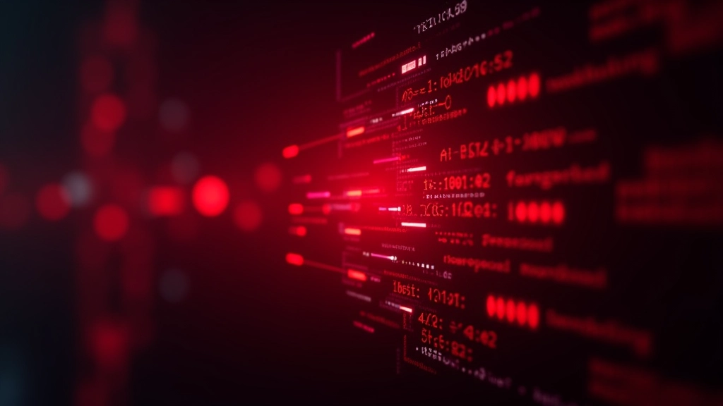 Hacker-Symbol und Malware-Code auf rotem Warnbildschirm mit Sicherheitsfehlern