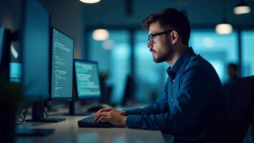 Techniker bei der Fernwartung am Computer mit Sicherheitsüberwachung