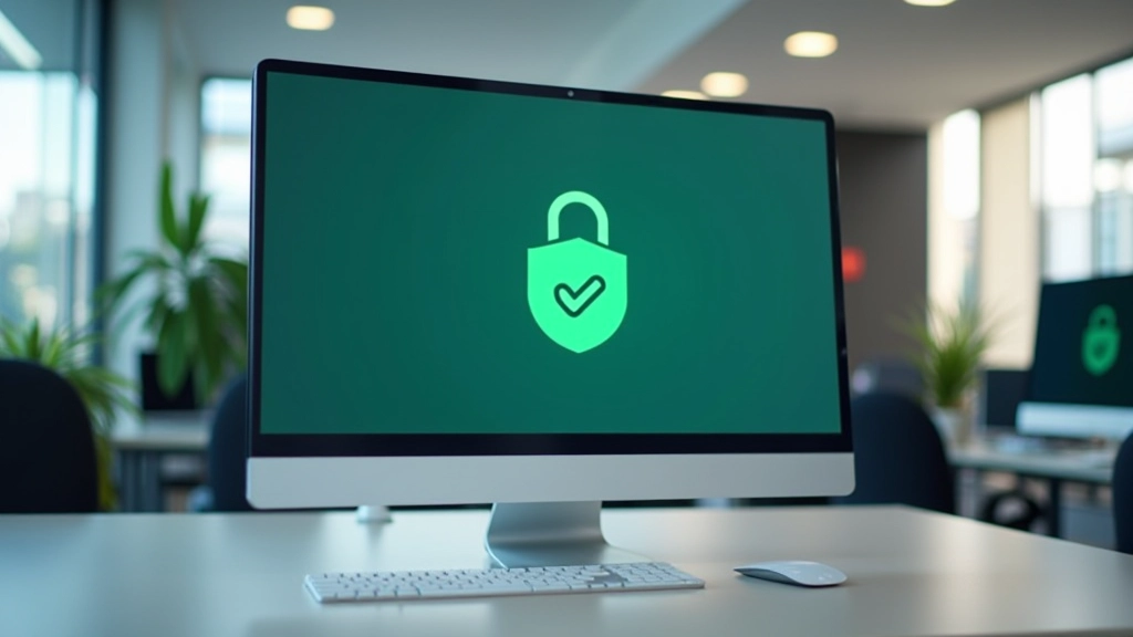 Sicherer Computer mit Schutzschild und grünem Sicherheitsstatus